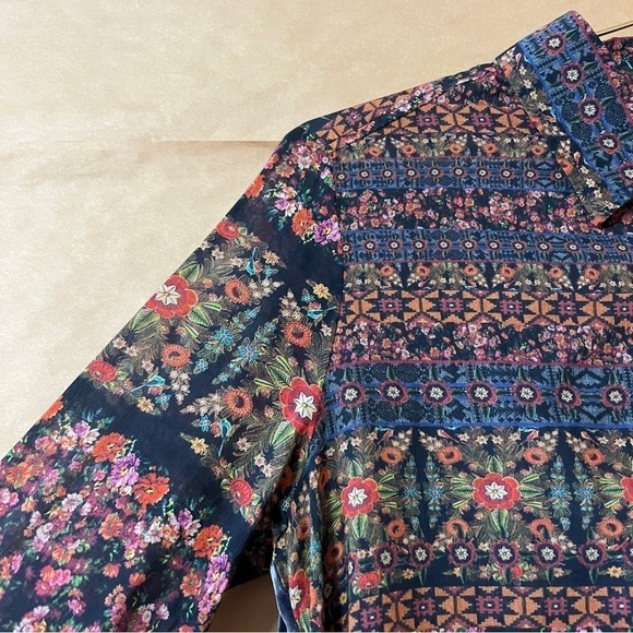 Johnny Was | Floral Button Front Shirt Velvet Back Top Cotton Silk Size XS - Picture 6 of 13